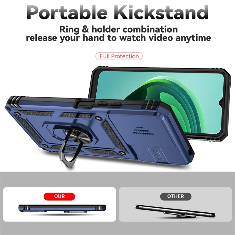 Enhanced Slide Camera Protect Armor Phone Case with Magnet Ring Cover