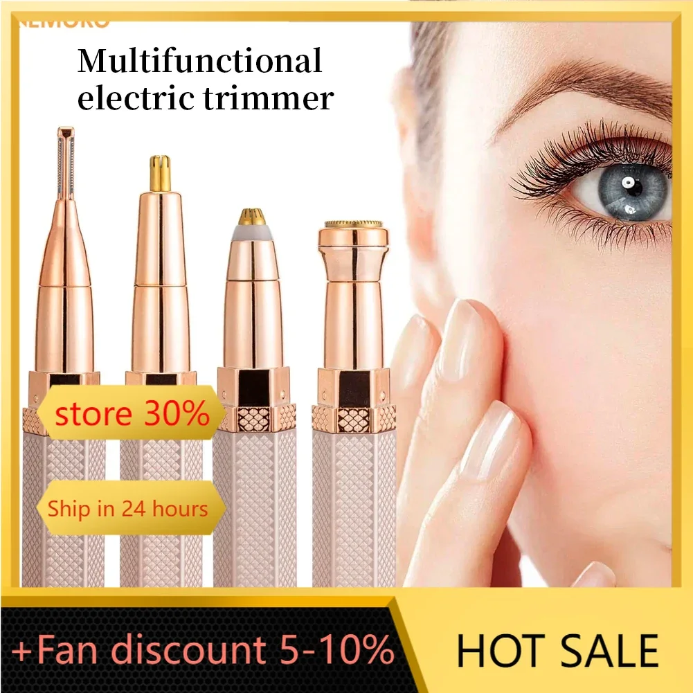 4 in 1 Electric Facial Hair Removal Painless Epilator Eyebrow Lipstick Shape Facial Sensitive Areas Bikini Depilator Body Shaver