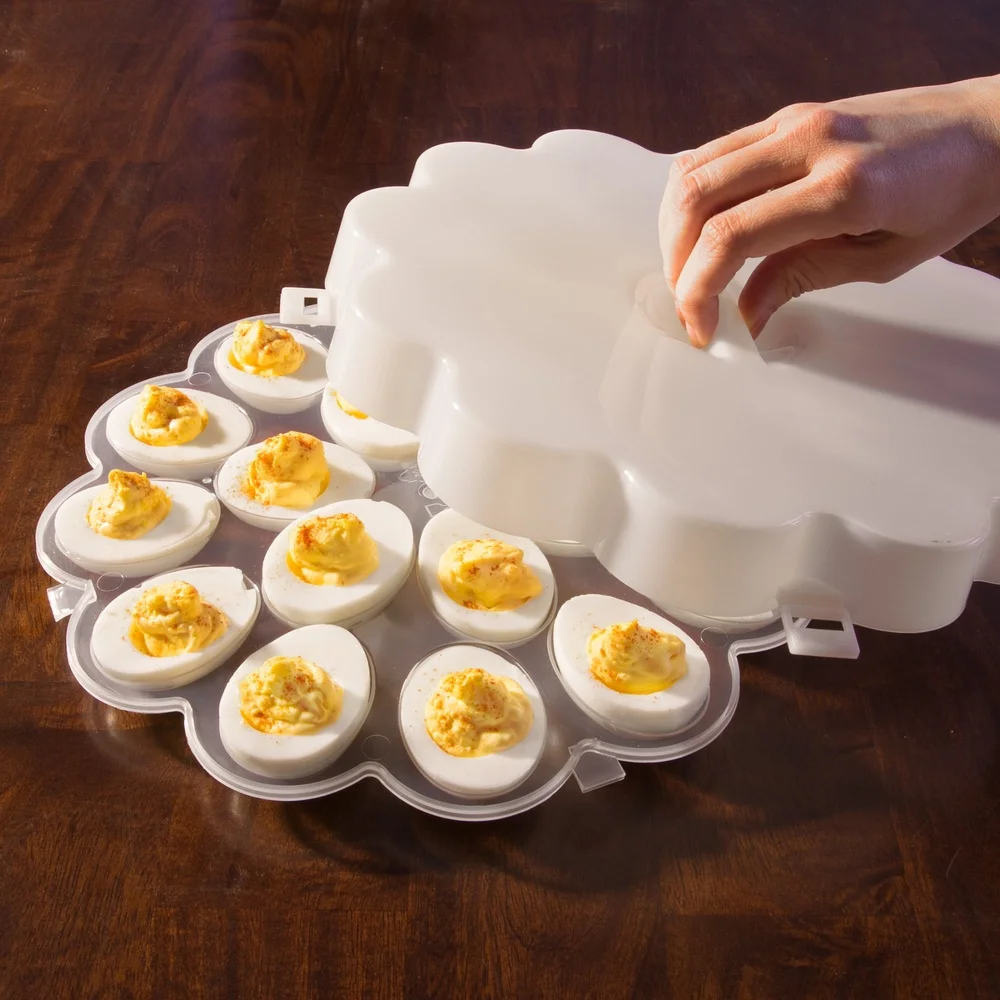 Set of 2 Deviled Egg Containers with Lids Holds 36 Eggs Food Storage Trays Snap On Lid Great Parties ets and Transport