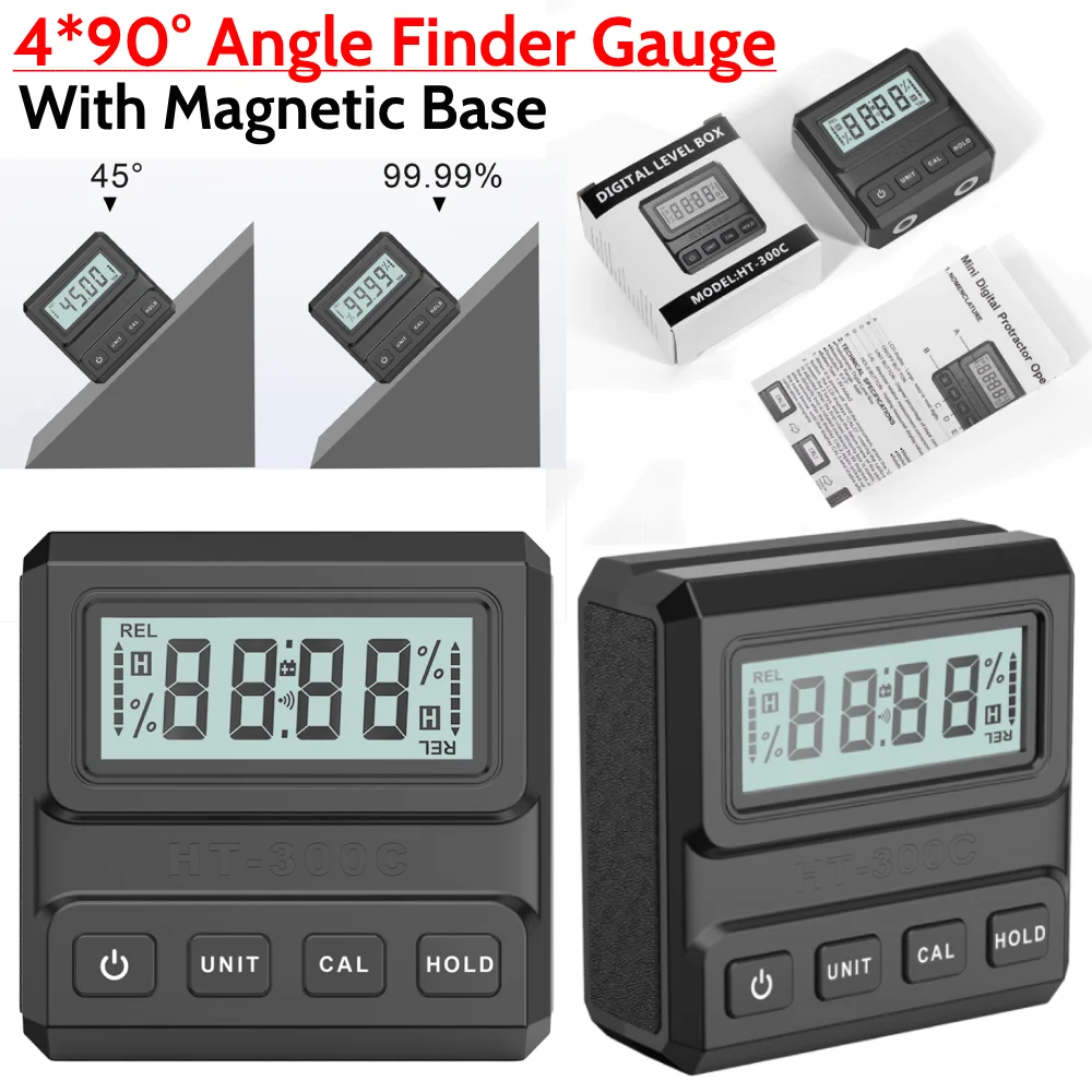 Digital Protractor 4*90° Angle Finder Gauge With Magnetic Base Electronic Inclinometer Angle Bevel Tester Measurement Box