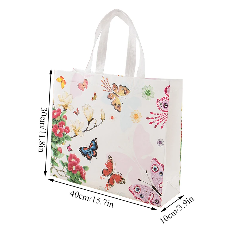 Butterfly Printing Folding Takeaway Bag Non-woven Fabric Film Coated Reusable Shopping Bag Travel Grocery Folding Bags 6