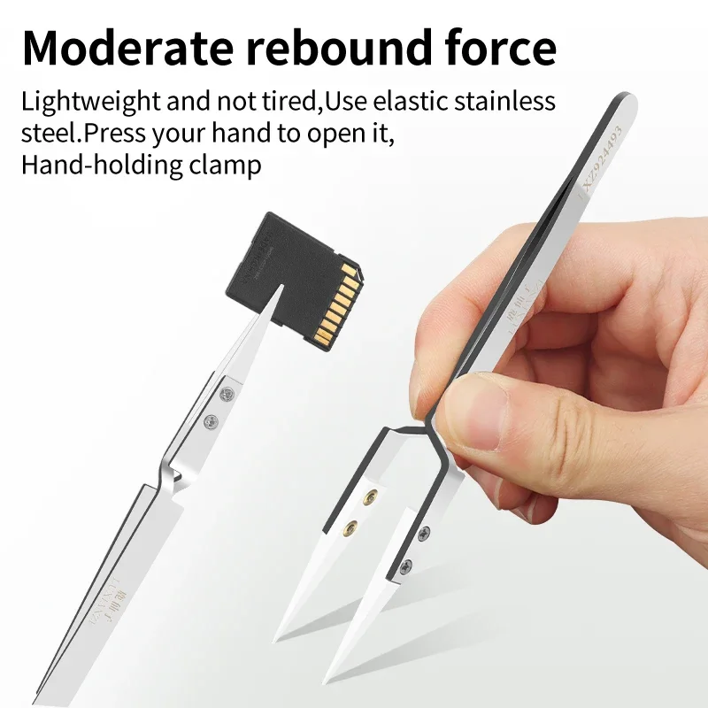 LUXIANZI 1PC Reverse Tweezers Stainless Steel Industrial Tweezers Tools Non-magnetic plastic ceramic Tip ESD Precision Forceps