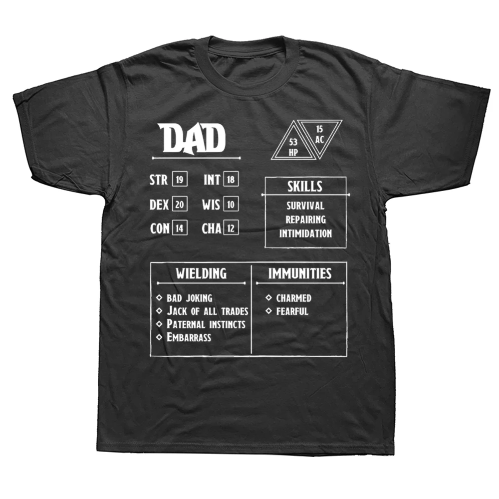 Papa Charakter Blatt Dungeons and Dragons DND T-Shirt Geburtstagsgeschenke Dungeon Master Vatertag Kurzarm T-Shirt im lockeren Stil