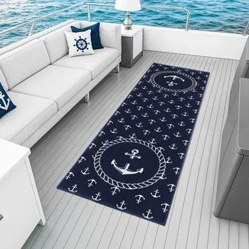 Tappeto con Bussola e Ancora Nautica, Antiscivolo, Tema Marino, Decorazione per Casa, Yacht, Soggiorno e Camera da Letto