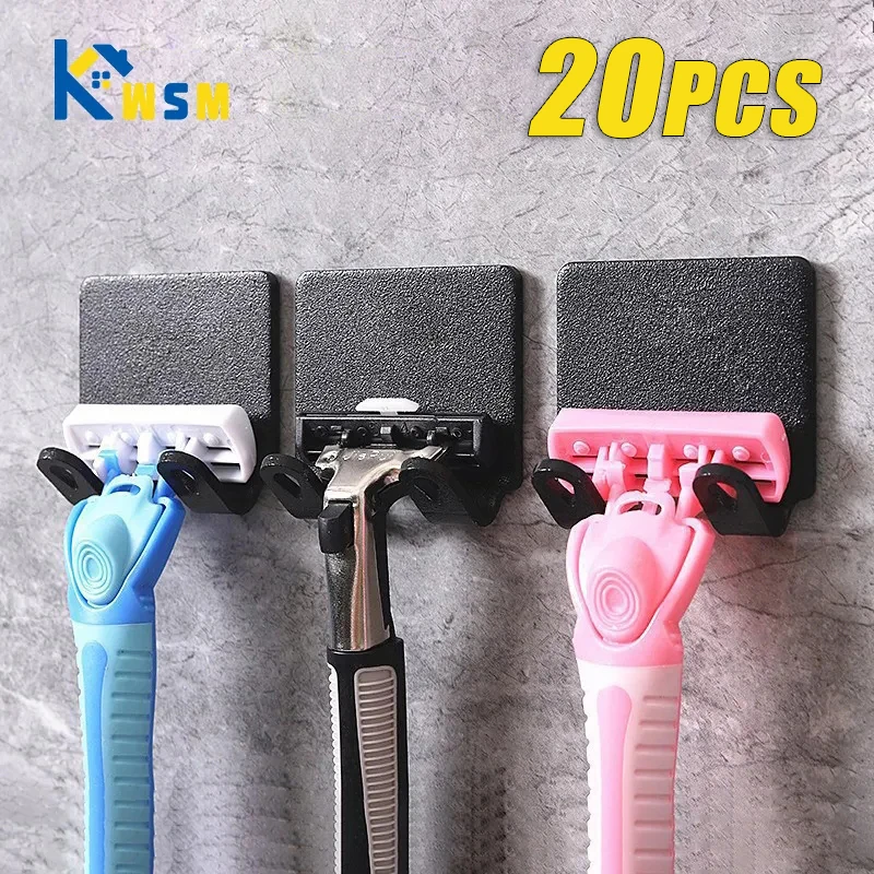 1-20PCS Razor Holder Self-adhesive Wall Razor Holder Bathroom Shelf Rack Towel Plug Sticky Hook Waterproof Hook Shaving Holder