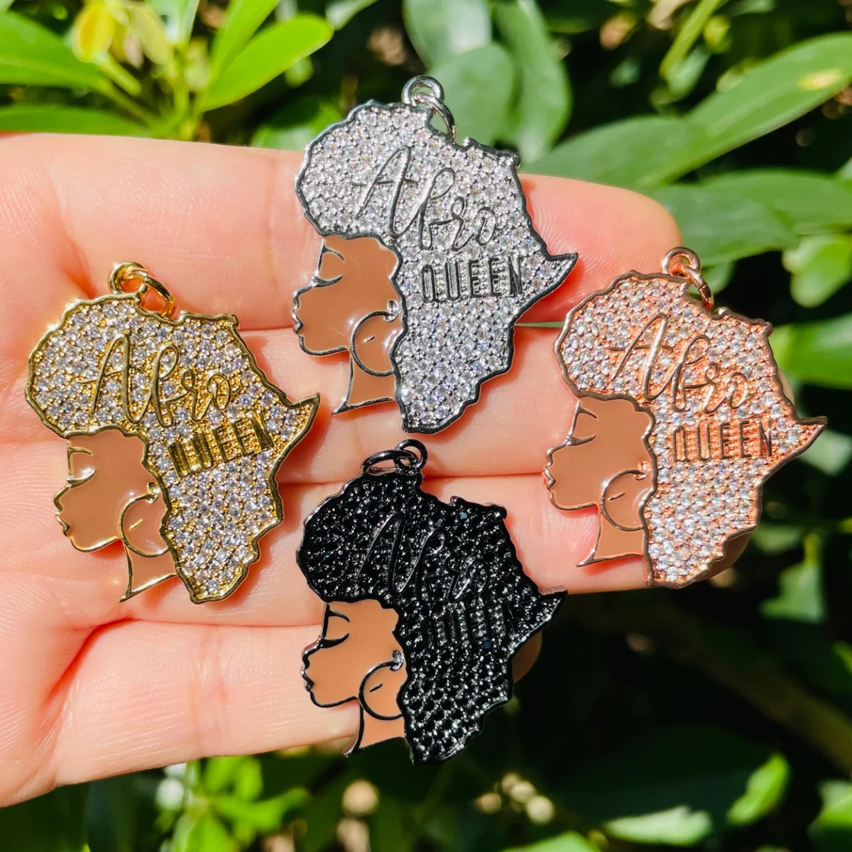 5pcs Africa Map Afro Queen Charms For Women Bracelet Necklace Making Black Girl Pendants Gold