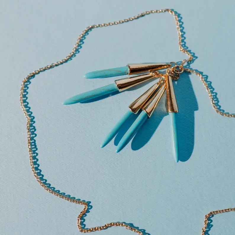 YEEVAA Blue Gemstone Pendant Necklace, Boho Style Gift for Women