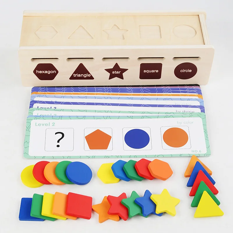 Wooden Color Shape Sorting Box Game Montessori Toys,Preschool Learning Activities Toy, Educational Geometric Matching Blocks 5