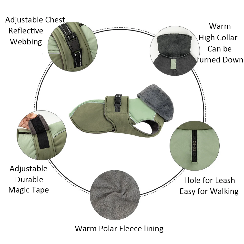 Winter Jacket for Small Medium Dogs High Fur Collar Dog Vest Coat Reflective Soft Padded Warm Dog Clothes Thicken Puppy Outfit