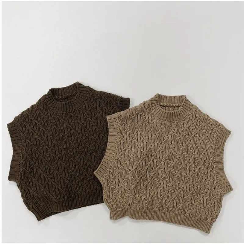 

Autumn New Children Sleeveless Knitted Vest Fashion Baby Textured Versatile Vest Jacket Boy Girl Solid Sweater Coat Kids Clothes