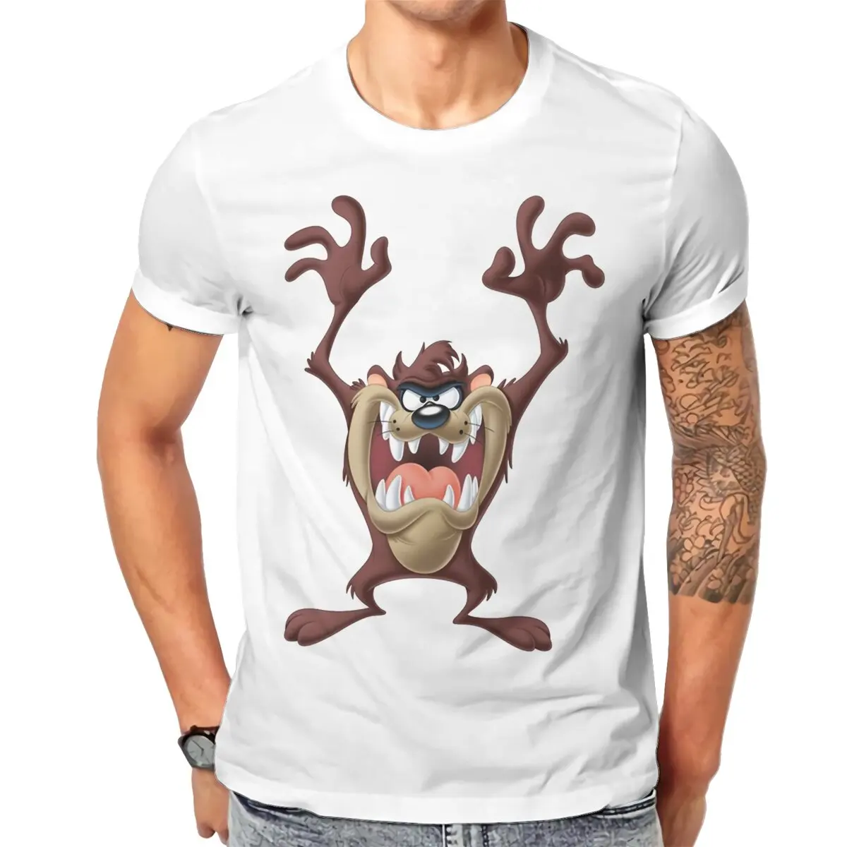 

Tops 100% Cotton Leisure Sports Tasmanian Devil 5 Men's and women's T-shirts Taz Cartoon AnimeShort sleeved fun print