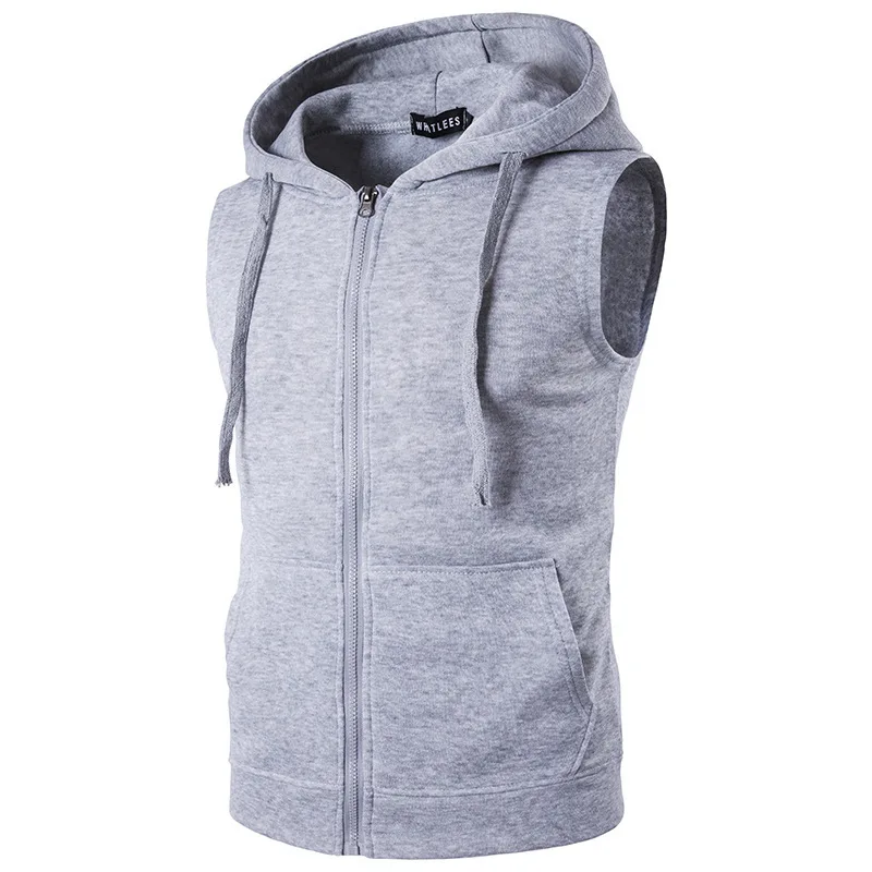 2023 New Men's Hooded Zipper Pocket Sleeveless Vest Coat Hoodie with a Zipper Clothes for Men