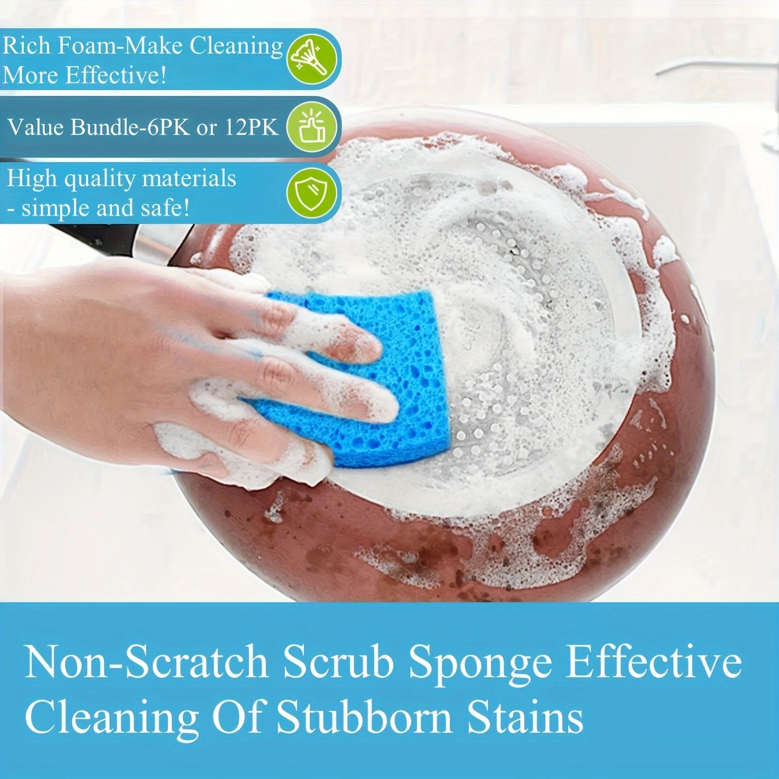 12-Pack Ultra-Absorbent Multi-Purpose Double-Sided Cleaning Sponges for Household and Kitchen Use