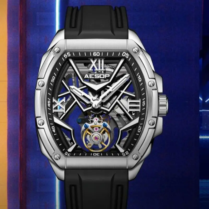 AESOP 7059 Tourbillon Movement Watch For Man Skeleton Sapphire Luminous Men's Manual Mechanical 50M Waterproof Watches RICHARD