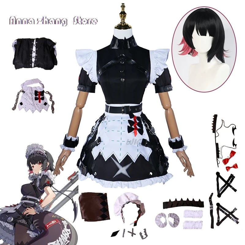 

game Zenless Zone Zero cos Ellen Joe Cosplay Anime Costume Women Maid Dress Wig Set Uniform Hallowen Party Play Role Clothes