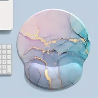 Powder Blue Gradient Marble Texture Round Wrist Rest Rubber Mouse Pad 1