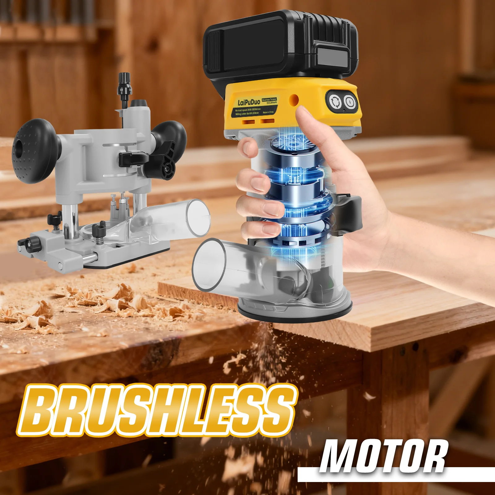 Brushless Wood Router Wood Trimmer Cordless Woodworking Slotting Milling Engravi
