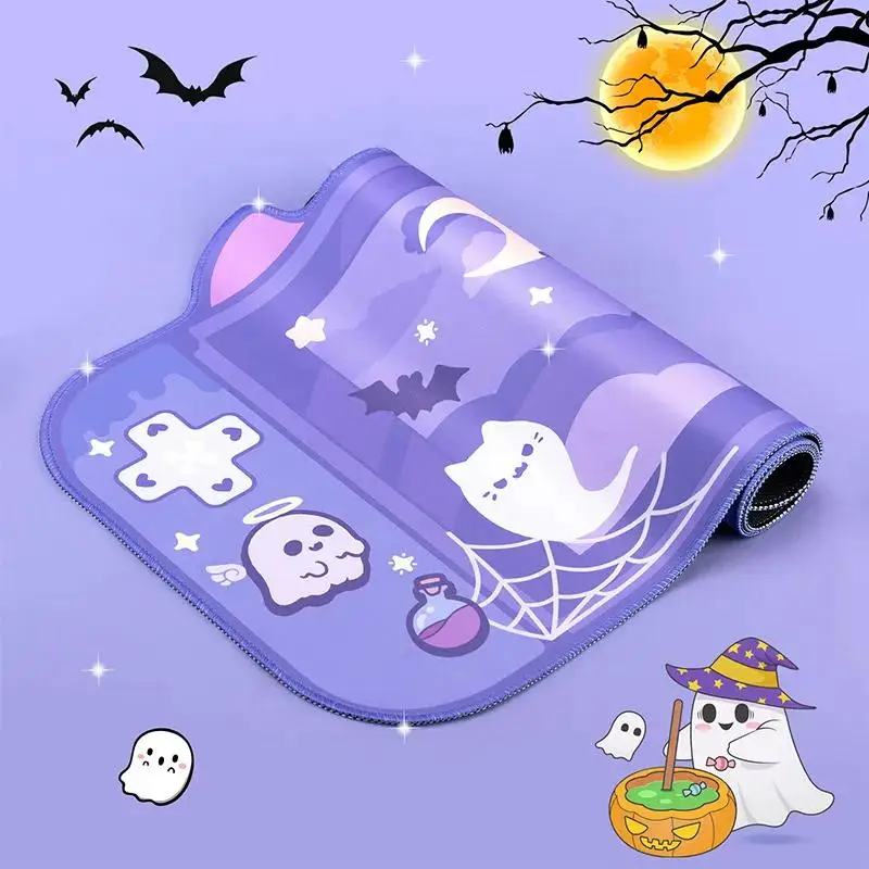 Tapete de rato bonito do teclado do jogo, tapetes de mesa grandes do Dia das Bruxas, Kawaii Mousepad, Ghost Ears Game Pad, tapete de borracha antiderrapante macio, 800X400mm