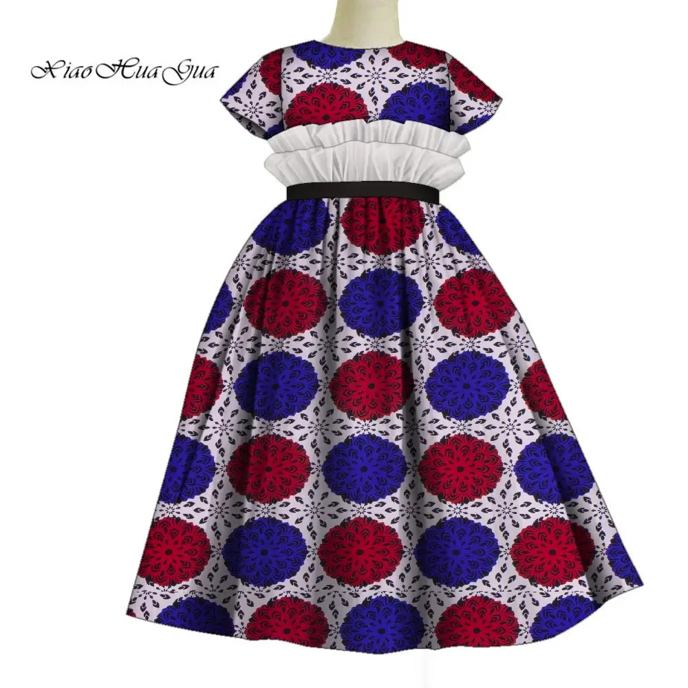 

Summer Fashion Ankara Dress for Girls Kids African Print Princess Dress Short Sleeve Party Evening Dress Gown WYT691