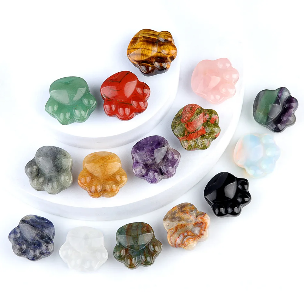 30mm Natural Stone Carved Cat Paw Shape Cute Handcarved Craft Ornament Bear Paw Healing Crystals Gemstone for Home Office Decor 3