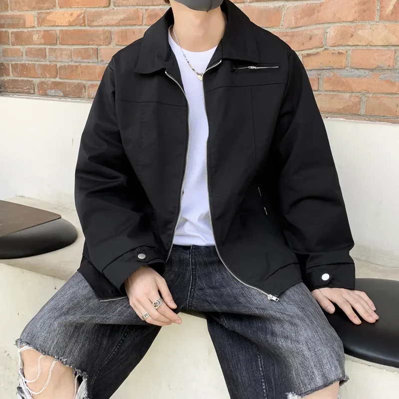 빈티지 스타일 루즈핏 남성용 재킷, 용수철 가디건, 하이 스트리트 트렌디 긴팔 학생 라펠, 두꺼운 여름