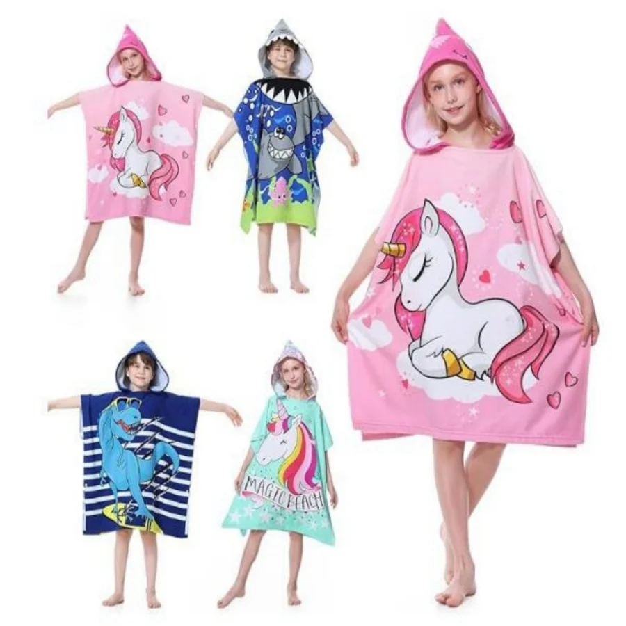 girl  Bathrobe Newborn Towel for Kids  Dress Up Kids Poncho Cape Kids Unicorn pattern Beach Towel Poncho Hooded Baby 1
