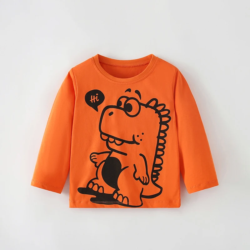

Baby Boys Spring and Autumn Long Sleeves Infant Children Fashion Cartoon Dinosaur Print Tops Kids Daily Clothing Wholesale 2T-7T