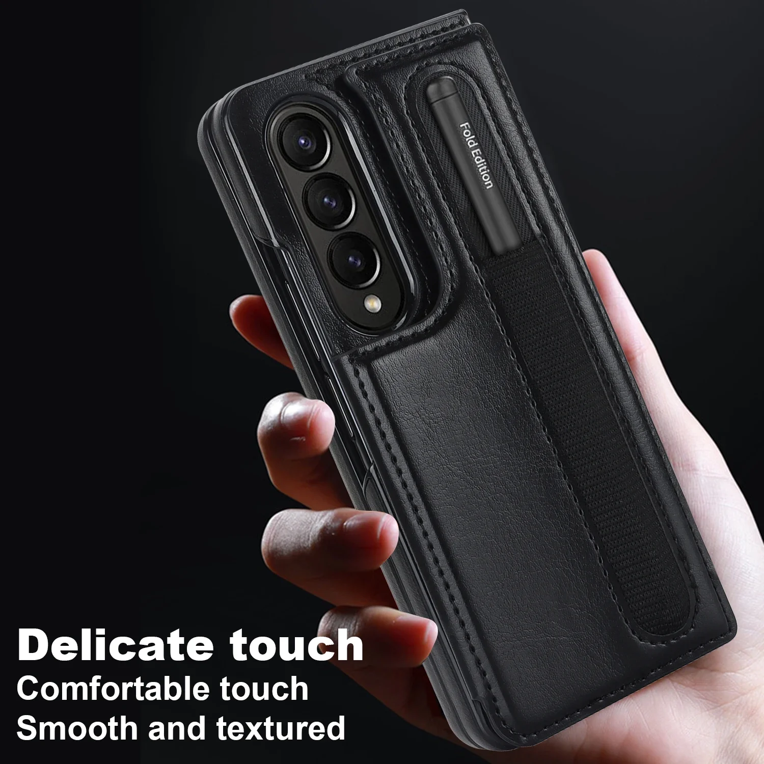 Elegant Leather Folding Card Bag Case with Pen Slot - Business Protection Stand Cover