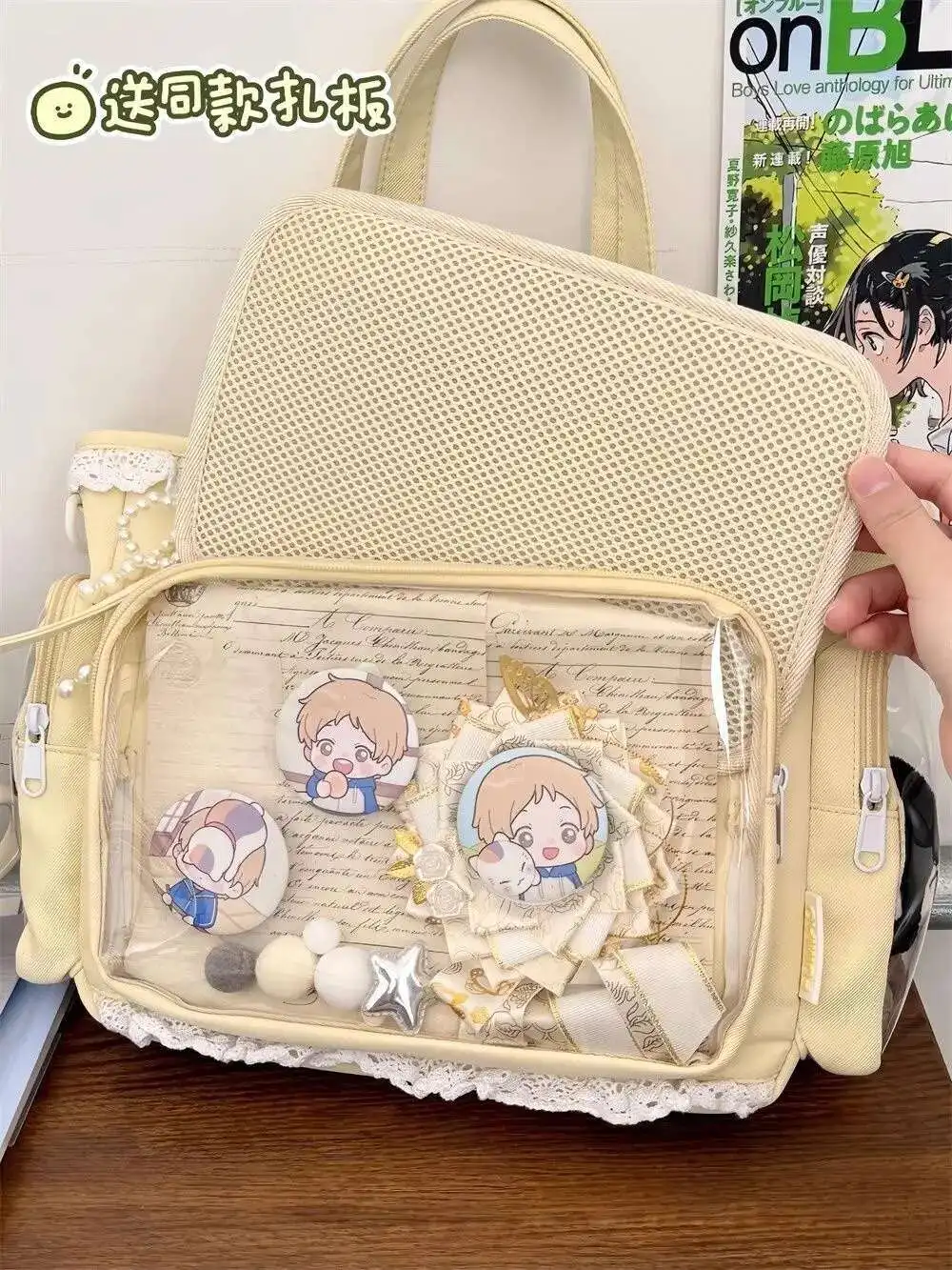 Y2K ItaBag Transparent,Japanese Kawaii Lolita Large DIY Tote Bag