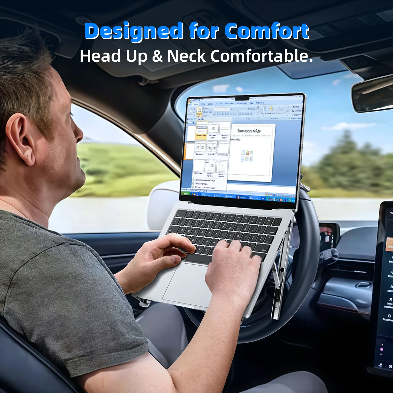 Eary Car Steering Wheel Laptop Stand 5-Levels Angle Adjustable Car Mount For Macbook iPad Mini Holder Car Essentials Accessories