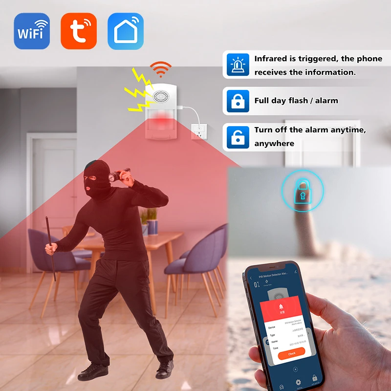 Wifi Function App Warn Home Burglar Alarm Tuya Smart Life Infrared