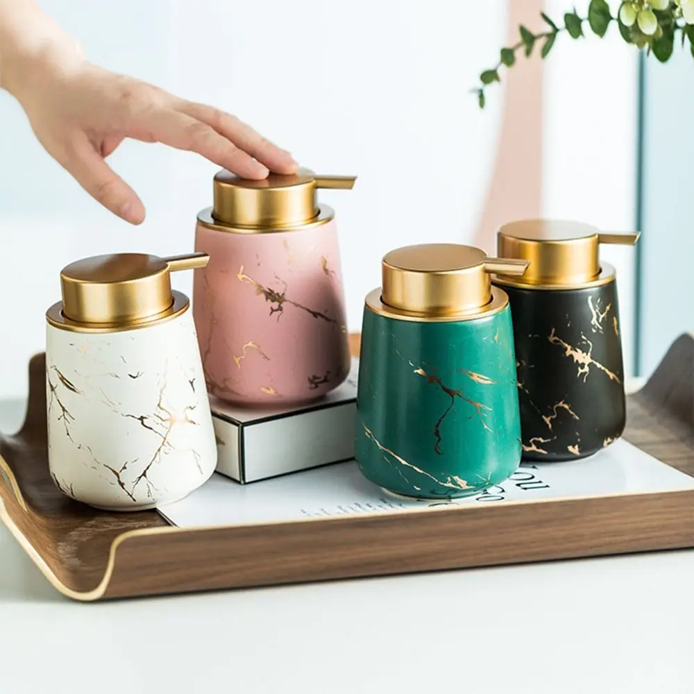 Ceramic Lotion Soap Bottle Easy To Press Leak-Proof Soap Pump Dispensers Marble Pattern Refillable Cosmetic Container