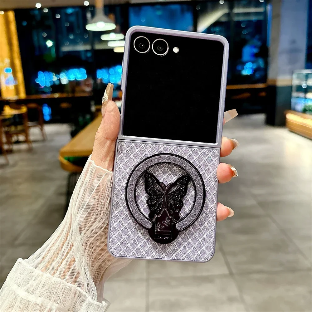Luxury Leather Cartoon Butterfly Bracket Protective Flash Phone Case