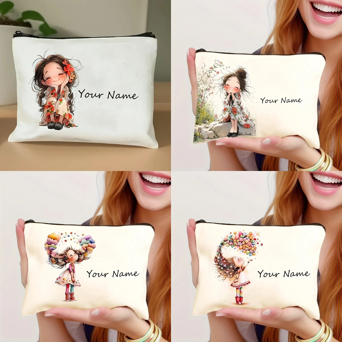 Personalized Floral Cosmetic Bag - Durable, Lightweight, and Foldable