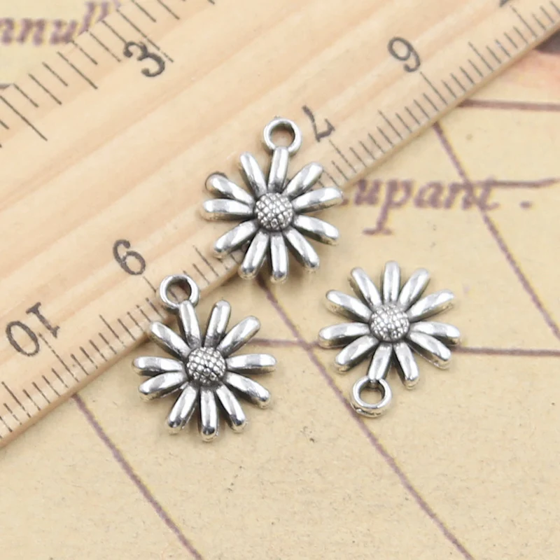 20 Stück Charms Gänseblümchen Blume Sonnenblume 14x12mm Tibetsilber Farbe Anhänger Antik Schmuckherstellung DIY Handarbeit Handwerk