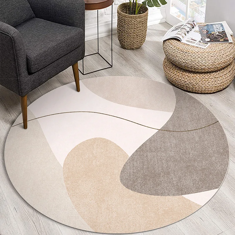 Modern Grey Beige Light Luxury Round Carpet Lounge Rug Study Bedroom