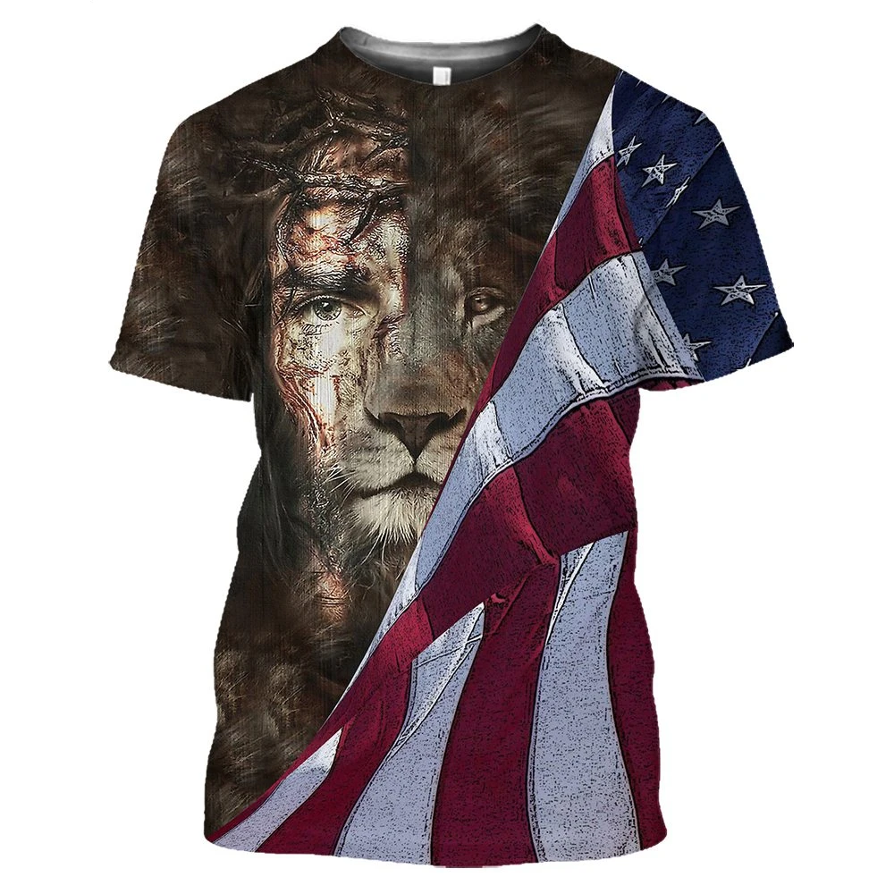 

New Lion Animal Print 3D Men's T Shirt Summer Street Top Plus Size 6XL Short Sleeve Crew Neck Loose T Shirt Casual Top