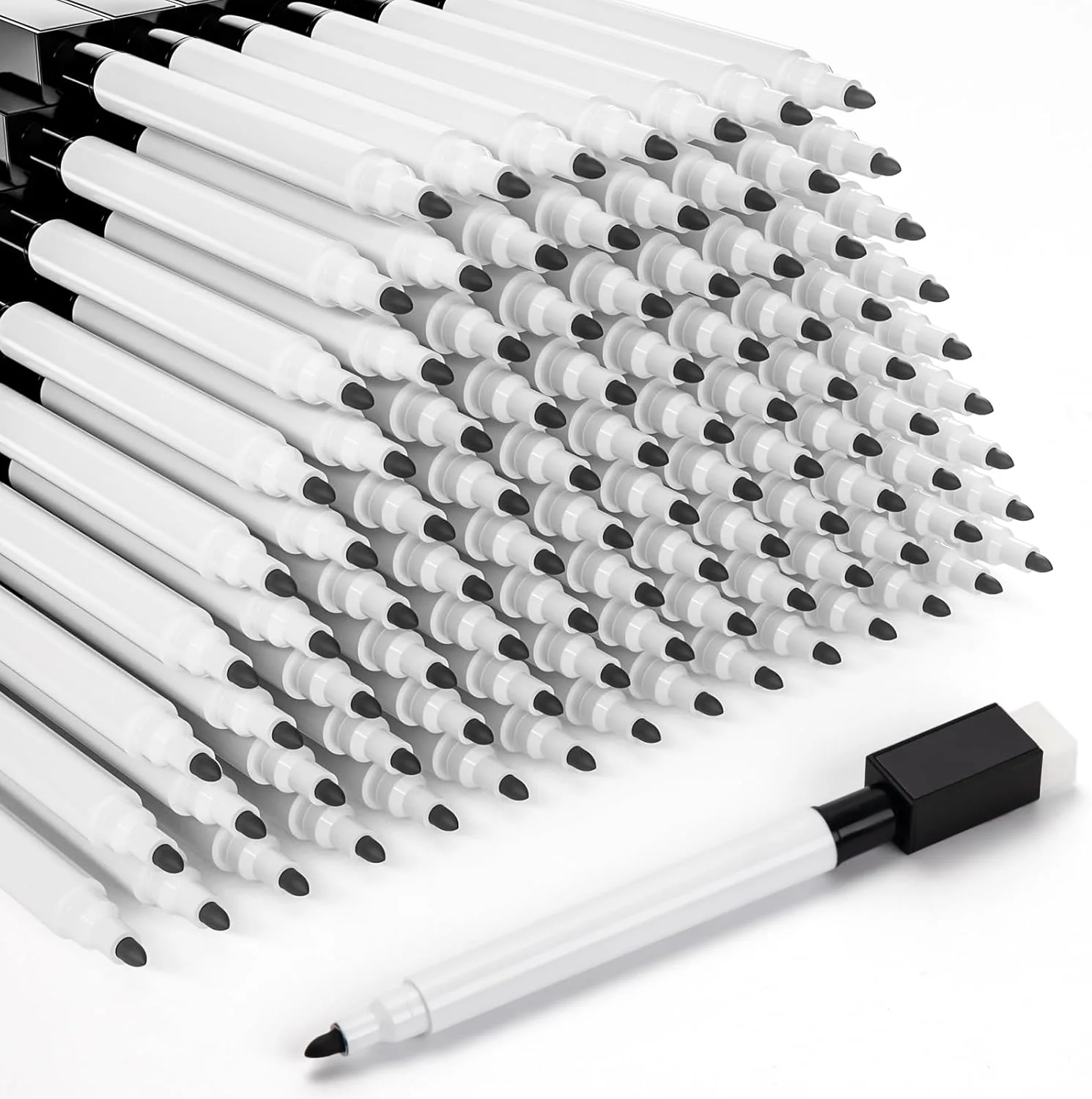 25개입 블랙 드라이 이레이즈 마커, 지우개 캡이 있는 미니 화이트보드 펜, 학교, 사무실 및 가정용 저취미세사펜