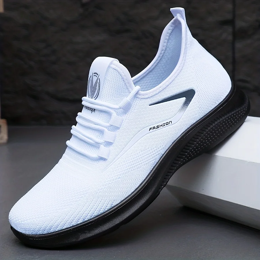 Breathab Lightweight Men's Knit Sneakers Slip Resistant Training For Running Basketball Black White Sports Shoes PU_vogvips.com