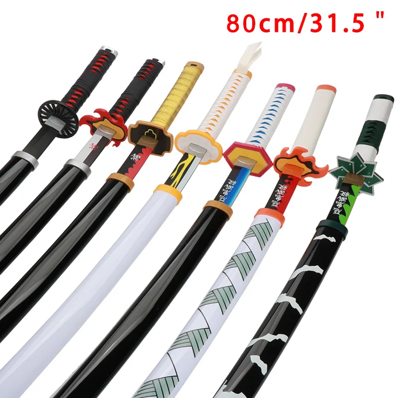 80cm Katana Handmade Demon Slayer Sword Japanese Anime Cosplay Toys Swords Zenitsu Rengoku Kyoujurou Sword Kimetsu No Yaiba