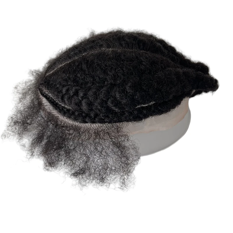 Mongolian Virgin Human Hair Hairpiece #1b Black Afro Cornrow Braids Toupee 8x10 Full Lace Unit for Black Men