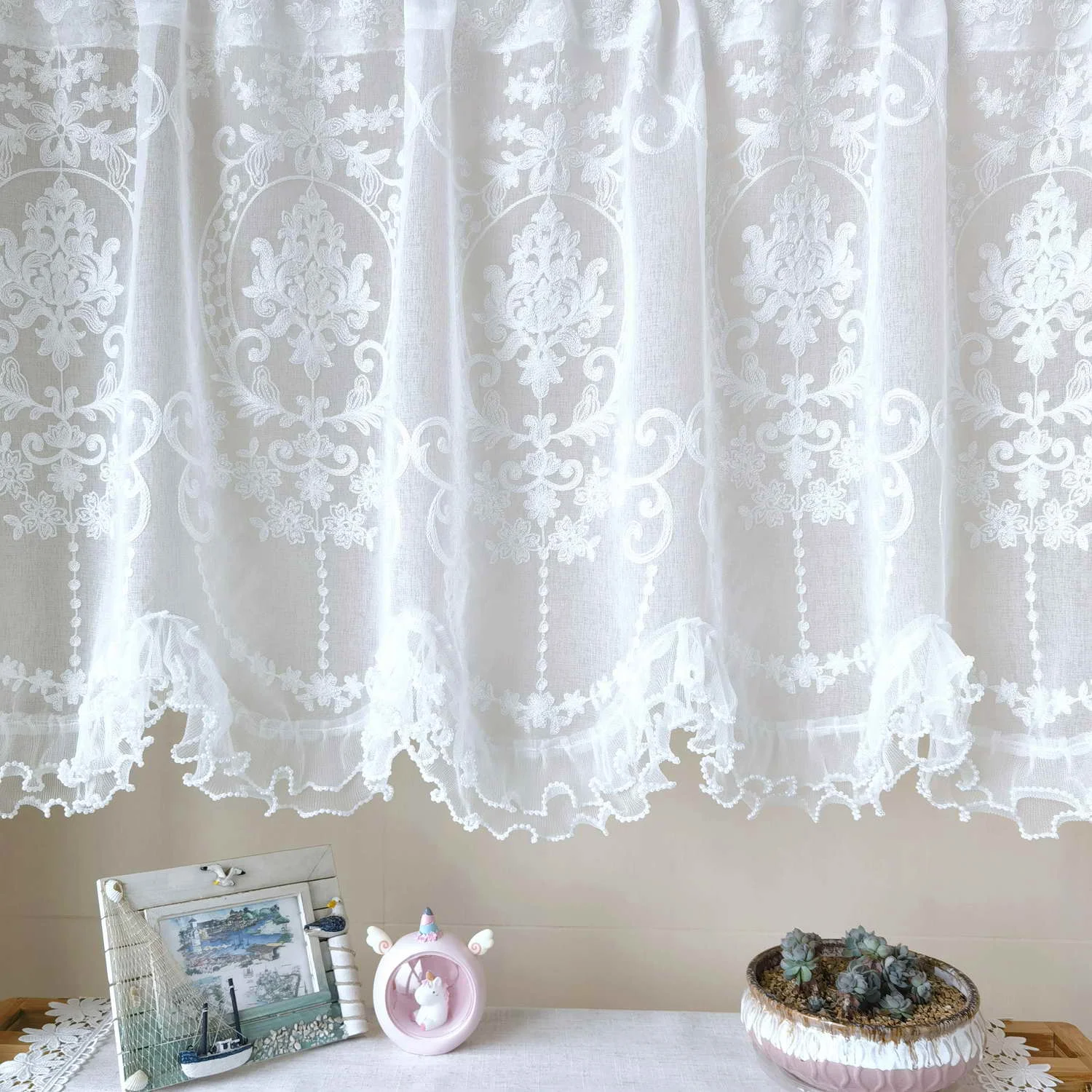 Devola Tende a rete Tenda jacquard trasparente con fiori tende in panneaux per casa di campagna