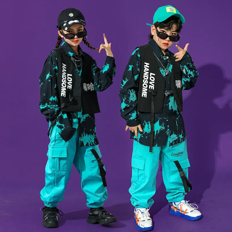 

Korean Kids Tie dye Top Pants Cool Vest Jazz Dance Suit Children Girl Boys Hiphop Street Clothes Uniform Catwalk Performance