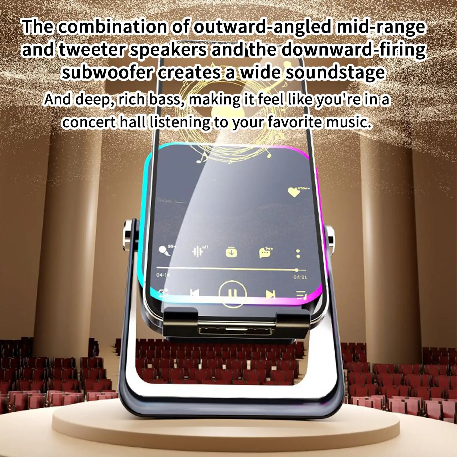 Induction Speaker For Phone Audio Station With Light 10W Phone Holder Induction Bracket Speaker For Home Office Travel Christmas