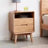100% Solid Oak Wood Nightstand with Drawer & Storage Shelf - Practical Mid Century Modern Nightstand for Bedroom, Dormitory (Nat 1