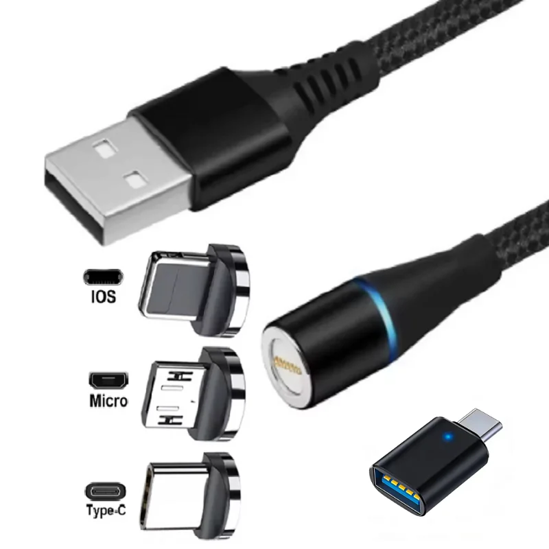 Magnetic Fast Charging Cable with USB Type C and Micro USB - 3 in 1