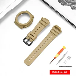 Premium Resin Watch Strap and Bezel Kit with Tools - Sport Waterproof Rubber Watch Band Modifying Set - GA - 2100 (Khaki - Black)