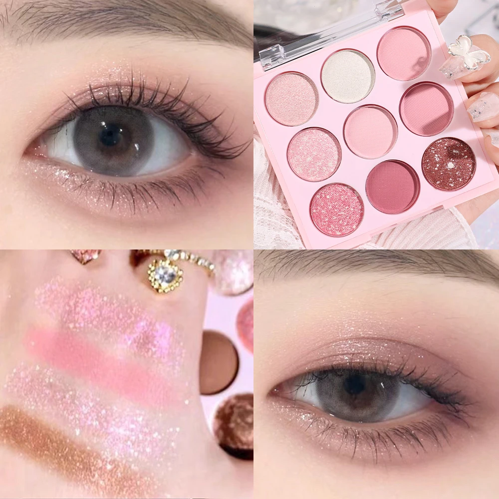 Nine Color Glitter Matte Eyeshadow Palette Long Lasting Glitter Nude Pink Earth Color Pigment Eyeshadow Makeup Palette Cosmetics
