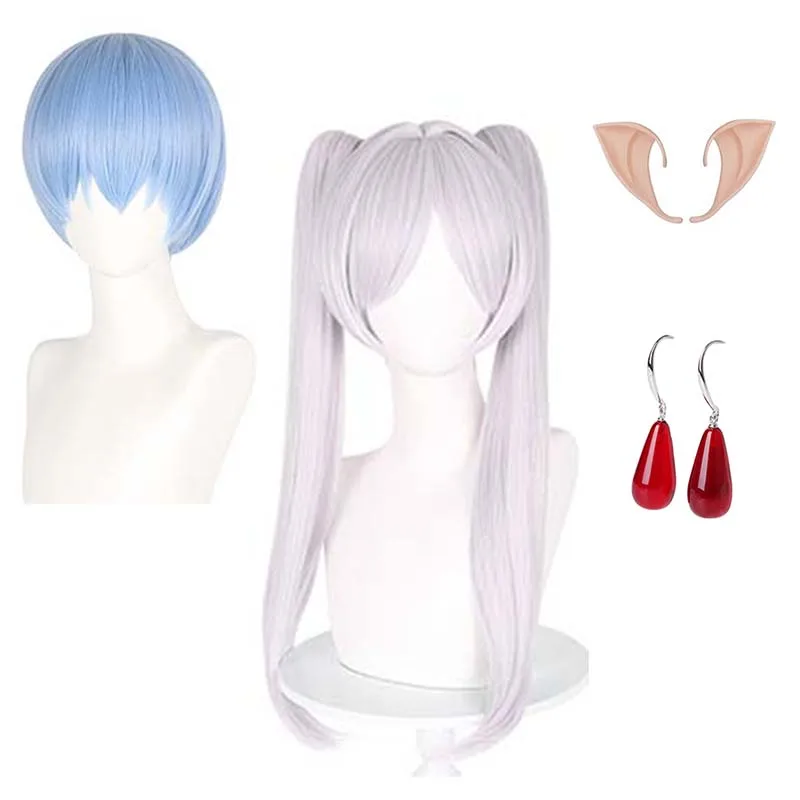 

Frieren Cosplay Wig Anime Frieren Beyond Journey's End Himmel Light Purple Hair Ears Earrings Halloween Party Wigs for Men Women