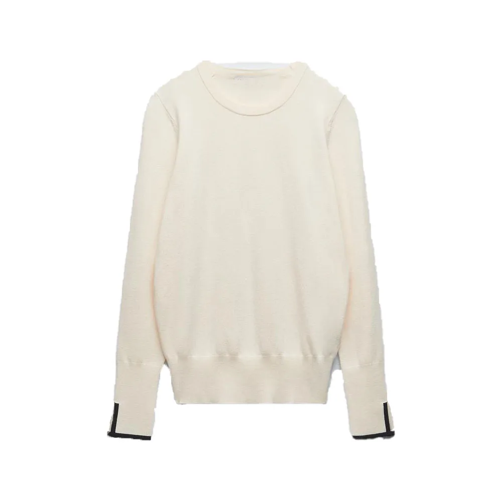 

Zach AiIsa counter quality spring new women's temperament all-match slit design round neck long-sleeved pullover knitted top